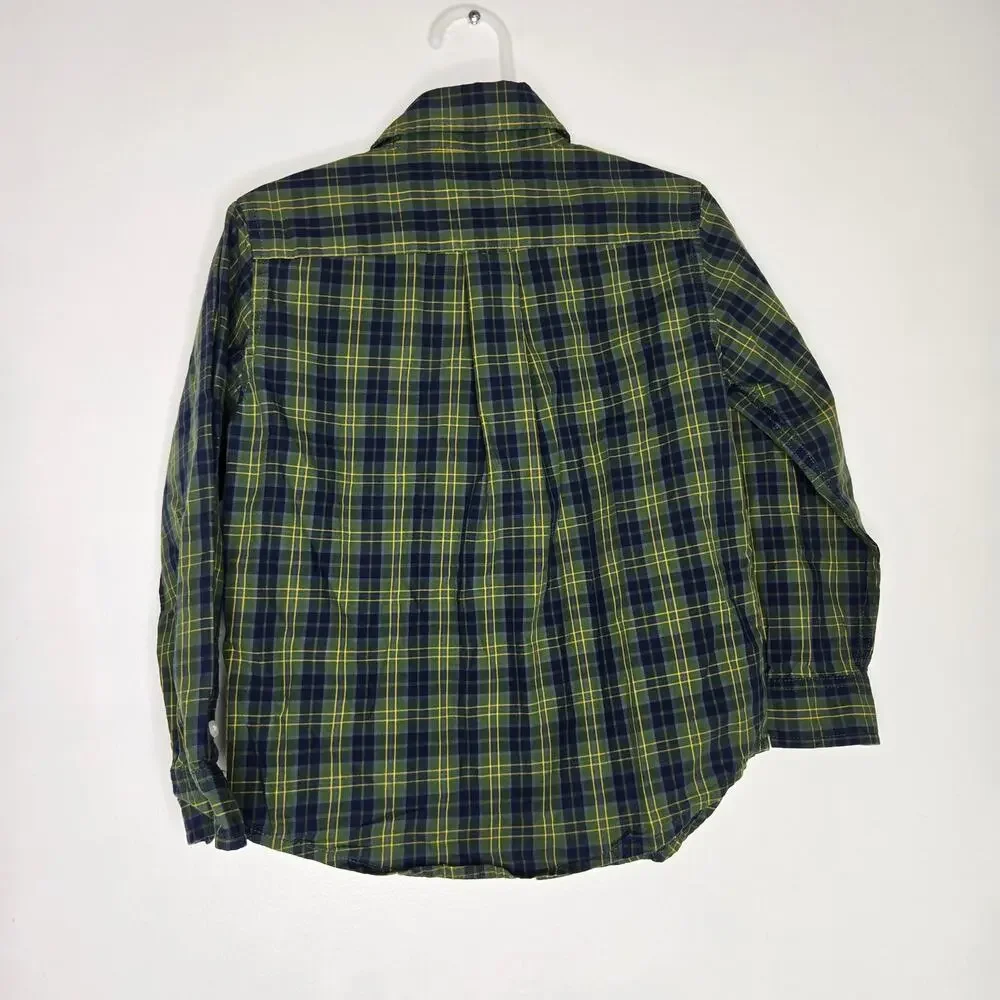 Janie and Jack Boy Plaid Dress Shirt Button Front Size 4 Green Cotton Fall